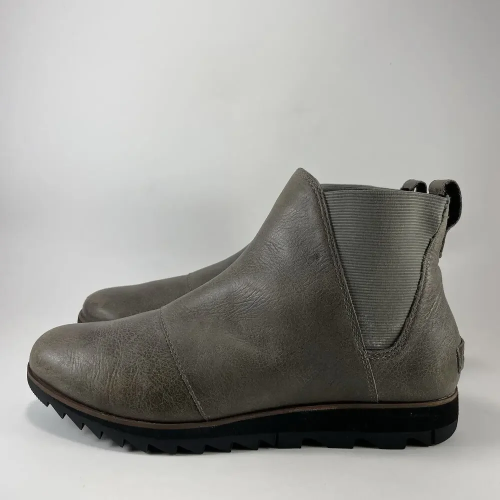 Sorel Joan of Arctic Wedge II Chelsea Boots Womens Size 9 Grey Leather NL3334